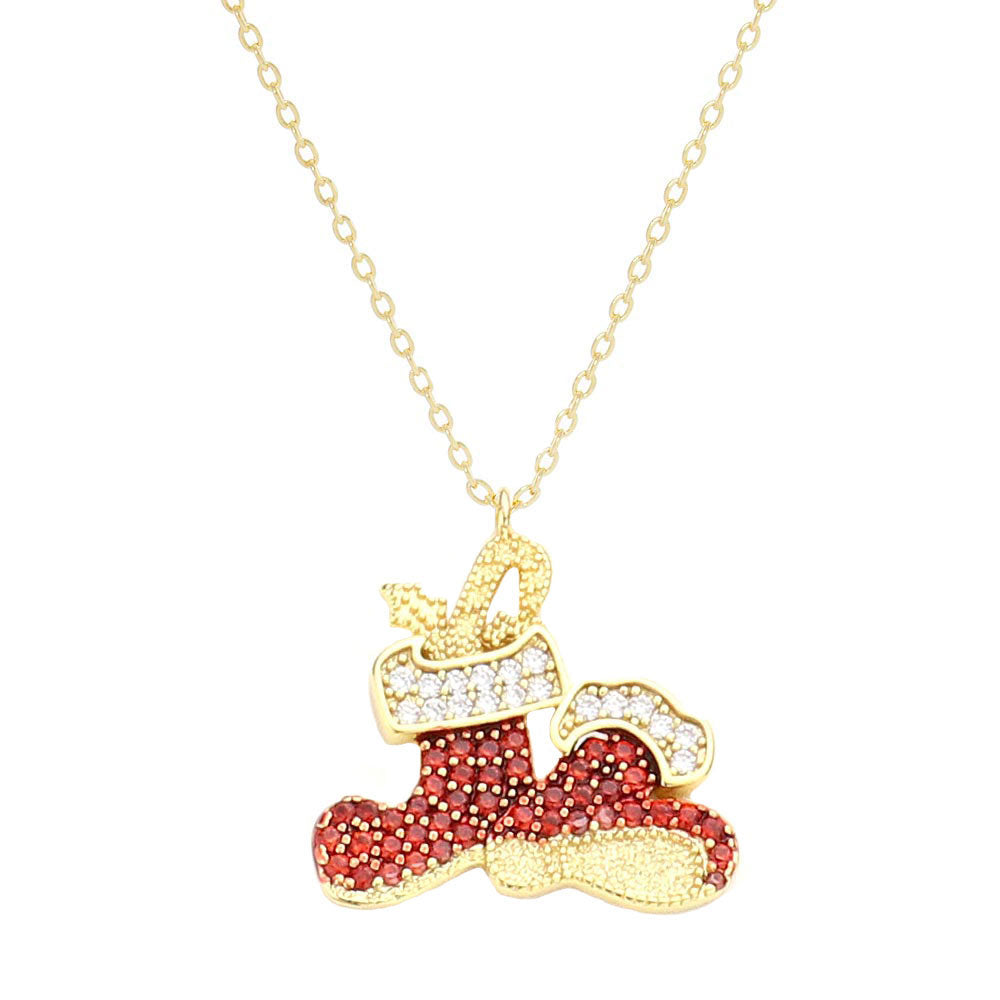 Gold Dipped CZ Christmas Socks Pendant Necklace, Get ready with these Pendant Necklace, put on a pop of color to complete your ensemble. Perfect for adding just the right amount of shimmer & shine and a touch of class to special events. Perfect Birthday Gift, Anniversary Gift, Mother's Day Gift, Graduation Gift.