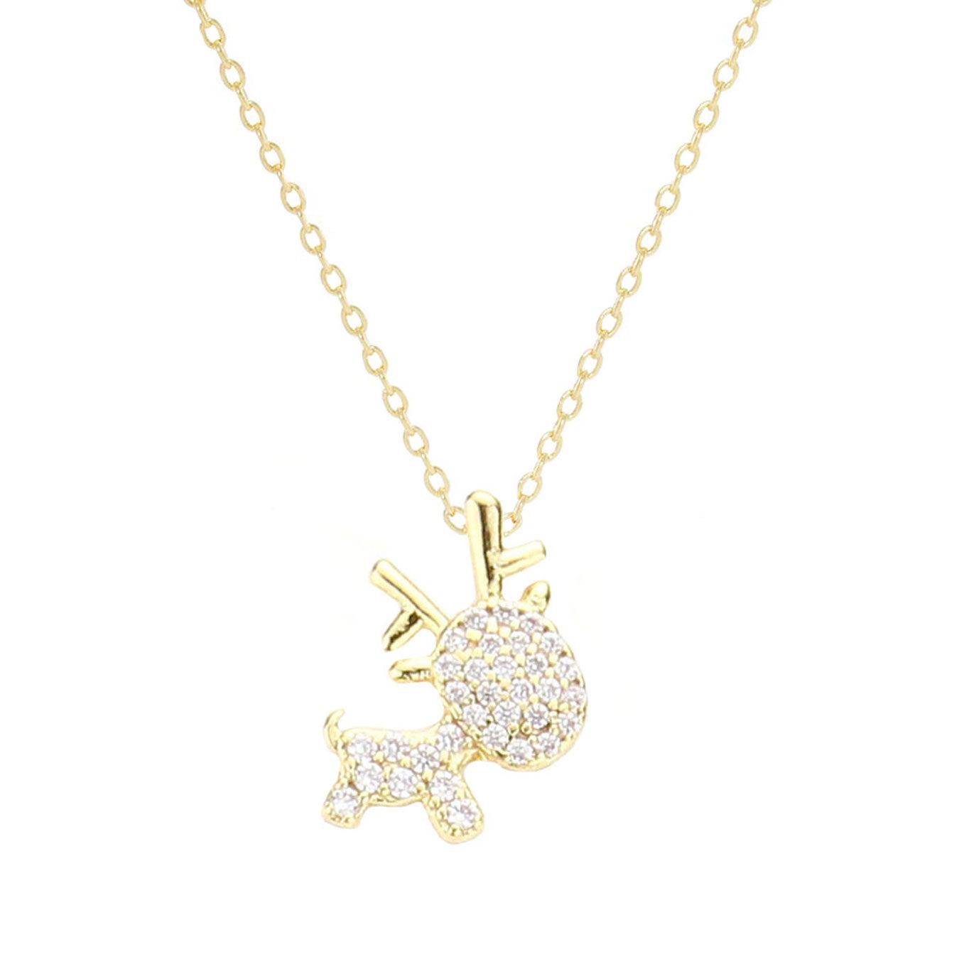 Gold Dipped CZ Reindeer Pendant Necklace. Beautifully crafted design adds a gorgeous glow to any outfit. Jewelry that fits your lifestyle! Perfect Birthday Gift, Anniversary Gift, Mother's Day Gift, Anniversary Gift, Graduation Gift, Prom Jewelry, Just Because Gift, Thank you Gift.