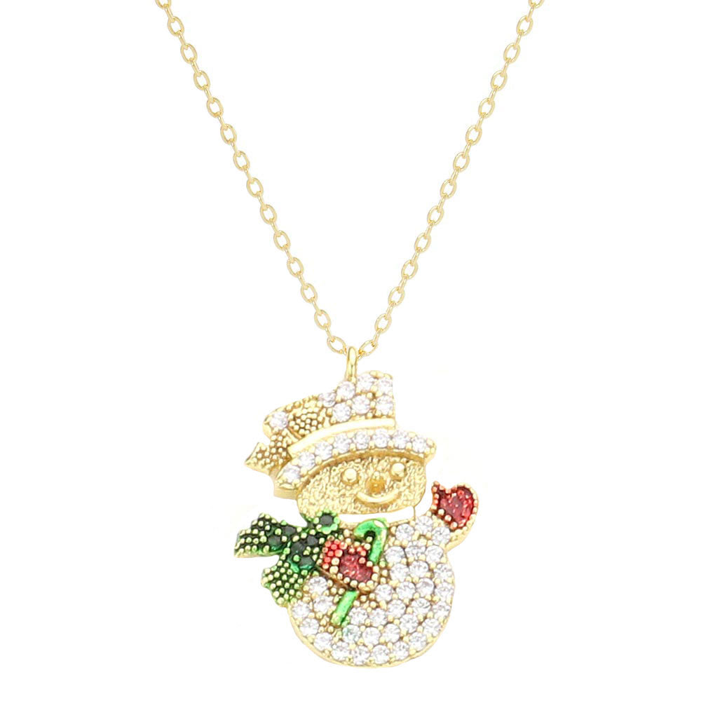 Gold Dipped CZ Snowman Pendant Necklace, Get ready with these Pendant Necklace, put on a pop of color to complete your ensemble. Perfect for adding just the right amount of shimmer & shine and a touch of class to special events. Perfect Birthday Gift, Anniversary Gift, Mother's Day Gift, Graduation Gift.