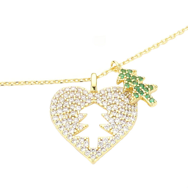 Gold Dipped Cut Out Christmas Tree CZ Heart Pendant Necklace. Beautifully crafted design adds a gorgeous glow to any outfit. Jewelry that fits your lifestyle! Perfect Birthday Gift, Anniversary Gift, Mother's Day Gift, Anniversary Gift, Graduation Gift, Prom Jewelry, Just Because Gift, Thank you Gift.