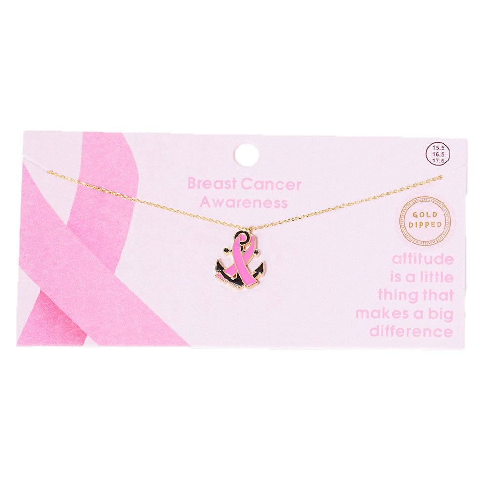 Gold Dipped Enamel Anchor Pink Ribbon Pendant Necklace. Beautifully crafted design adds a gorgeous glow to any outfit. Jewelry that fits your lifestyle! Perfect Birthday Gift, Anniversary Gift, Mother's Day Gift, Anniversary Gift, Graduation Gift, Prom Jewelry, Just Because Gift, Thank you Gift.