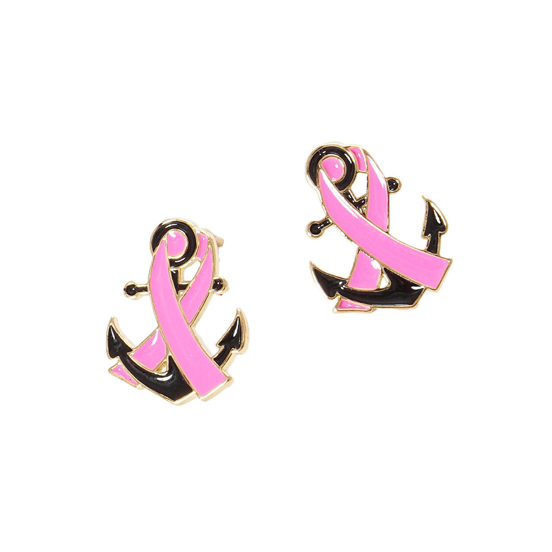 Gold Dipped Enamel Anchor Pink Ribbon Stud Earrings, put on a pop of color to complete your ensemble. Perfect for adding just the right amount of shimmer & shine and a touch of class to special events. Perfect Birthday Gift, Anniversary Gift, Mother's Day Gift, Graduation Gift.