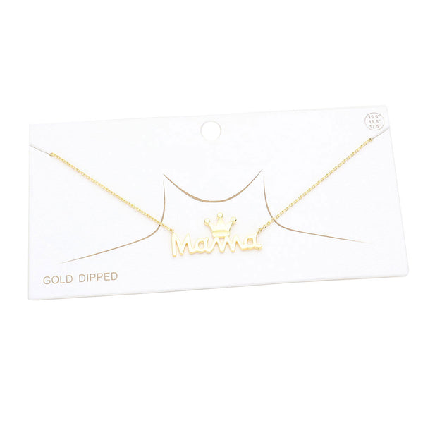 Gold Dipped Metal Crown MAMA Message Pendant Necklace, Make your Mom feel special with this gorgeous Dipped Crown Pendant Necklace gift! Her heart will swell with joy! This piece is versatile and goes with practically anything! This Crown MAMA Pendant Necklace is perfect Mother's Day gift for all the special women in your life, be it mother, wife, sister or daughter.