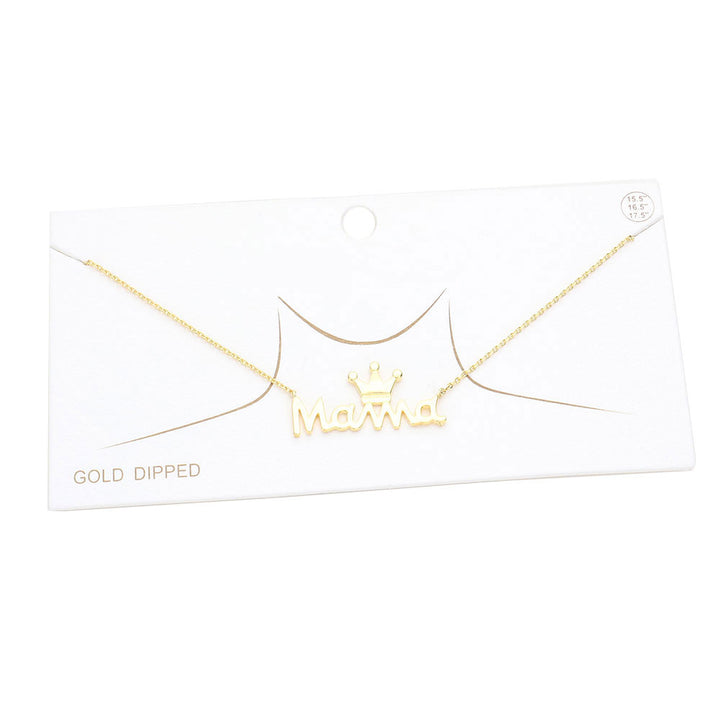 Gold Dipped Metal Crown MAMA Message Pendant Necklace, Make your Mom feel special with this gorgeous Dipped Crown Pendant Necklace gift! Her heart will swell with joy! This piece is versatile and goes with practically anything! This Crown MAMA Pendant Necklace is perfect Mother's Day gift for all the special women in your life, be it mother, wife, sister or daughter.