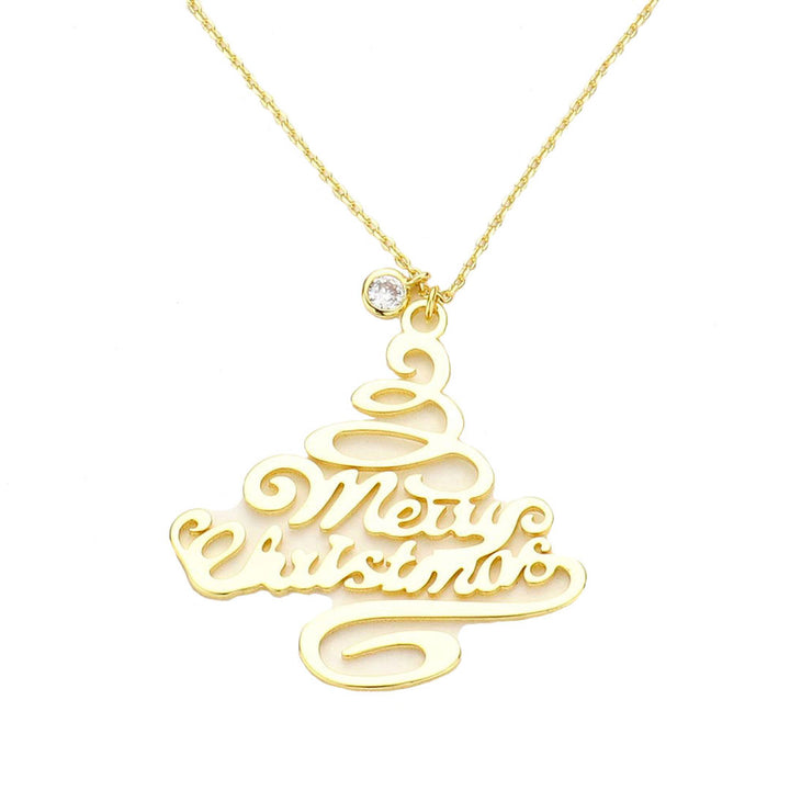 Gold Dipped Round CZ Merry Christmas Message Tree Pendant Necklace. Beautifully crafted design adds a gorgeous glow to any outfit. Jewelry that fits your lifestyle! Perfect Birthday Gift, Anniversary Gift, Mother's Day Gift, Anniversary Gift, Graduation Gift, Prom Jewelry, Just Because Gift, Thank you Gift.