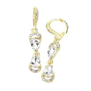  Gold Double Teardrop Stone Link Dangle Lever Back Evening Earrings, Wear a pop of shine to complete your ensemble with a classy style. The perfect accessory for adding just the right amount of shimmer and a touch of class to special events. Jewelry that fits your lifestyle and makes your moments awesome! They will dangle on your earlobes & bring a smile of joy to those who look at you.