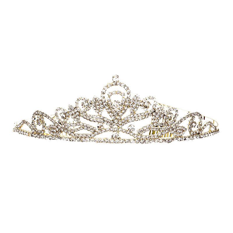 Gold Elegant Wedding Bubble Stone Princess Tiara. Perfect for adding just the right amount of shimmer & shine, will add a touch of class, beauty and style to your wedding, prom, special events, embellished glass crystal to keep your hair sparkling all day & all night long.