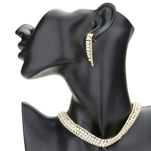 Gold Embellished Crystal Rhinestone Accented Choker Necklace, These gorgeous rhinestone jewelry sets will show your class on any special occasion. The elegance of this crystal jewelry set goes unmatched, great for wearing at a party! Perfect for adding just the right amount of shimmer & shine and a touch of class everywhere. Stunning jewelry set will sparkle all night long making you shine like a diamond.
