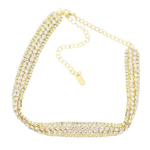 Gold Embellished Crystal Rhinestone Accented Choker Necklace, These gorgeous rhinestone jewelry sets will show your class on any special occasion. The elegance of this crystal jewelry set goes unmatched, great for wearing at a party! Perfect for adding just the right amount of shimmer & shine and a touch of class everywhere. Stunning jewelry set will sparkle all night long making you shine like a diamond.
