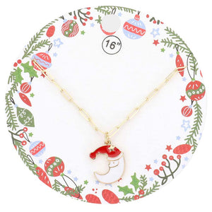 Gold Enamel Christmas Santa Hat Crescent Moon Pendant Necklace, Be the ultimate Christmas trend & get ready with these Pendant Necklaces to receive the best compliments on Christmas eve. Love token of your appreciation, these Santa Hat Crescent Moon pendant necklaces match your Christmas outfit in perfect style. Feel the warmth of Christmas and embrace the spirit with these beautiful pendant necklaces. 