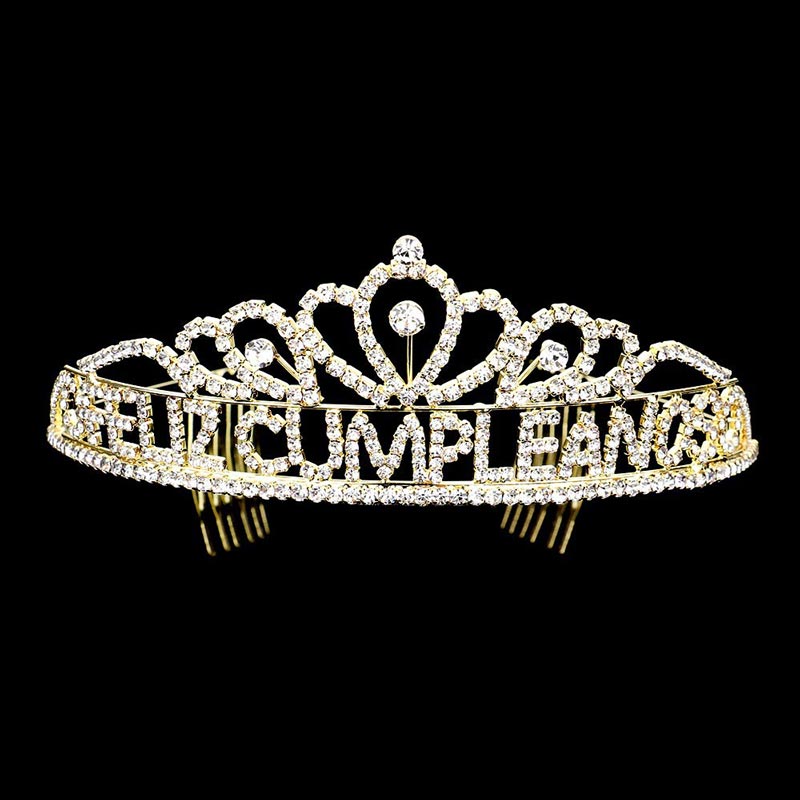 Gold Feliz Cumpleanos Message Party Tiara, This unique Hair Jewelry is suitable for birthdays. to add a luxe, attraction, and a perfect touch of class. It's a very exquisite gift for the birthday girl that will bring a smile of joy to her. It can be a perfect match for any gorgeous birthday dress. It is the perfect compliment that will make your whole birthday party look come to life.