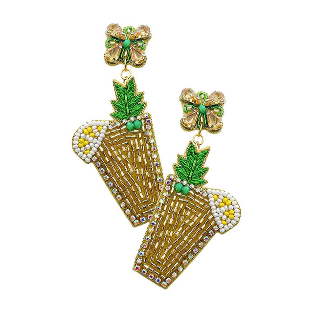 Gold Felt Back Embroidery Leaf Beaded Lemon Cocktail Earrings, enhance your attire with these beautiful Earrings to show off your fun trendsetting style. These Earrings will garner compliments all day long. These are Perfect gifts for birthdays, Mother‚Äö√Ñ√¥s Day, anniversaries, holidays, Christmas, Parties, and occasions.