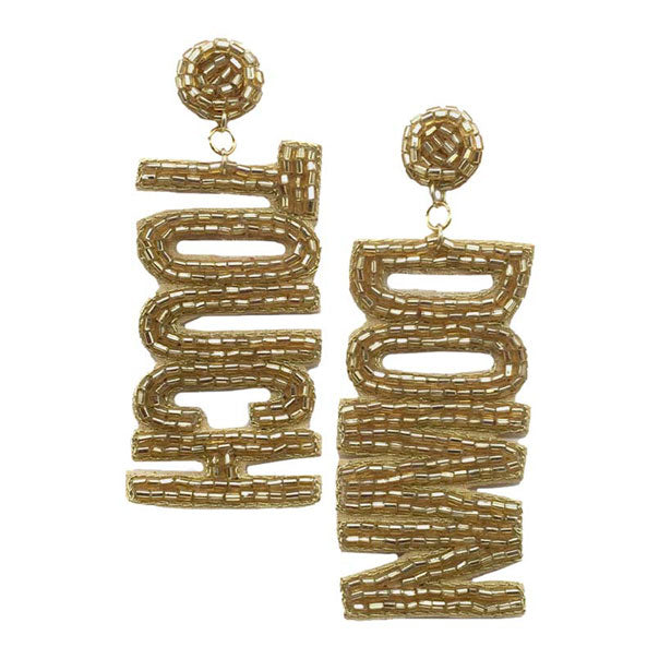 Gold Felt Back Touch Down Message Beaded Dangle Earrings. Gift someone or yourself these ultra-chic earrings, they will take your look up a notch, these sports themed earrings versatile enough for wearing straight through the week, coordinate with any ensemble from business casual to wear, the perfect addition to every outfit. Perfect jewelry gift to expand a woman's fashion wardrobe with a modern, on trend style.