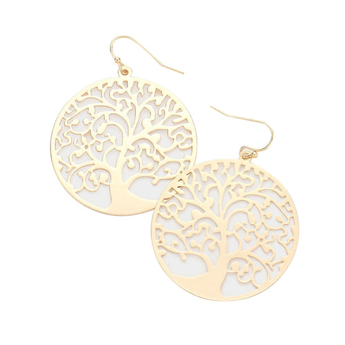 Filigree Metal Tree of Life Dangle Earrings - Gold