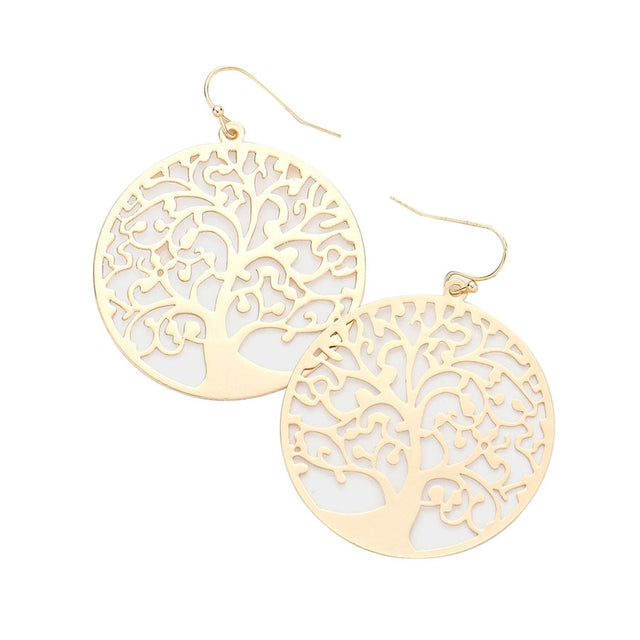 Gold Filigree Metal Tree of Life Dangle Earrings. Tree Dangle earrings fun handcrafted jewelry that fits your lifestyle, adding a pop of pretty color. Enhance your attire with these vibrant artisanal earrings to show off your fun trendsetting style. Lightweight and comfortable for wearing all day long. Goes with any of your casual outfits and Adds something extra special. Great gift idea for your Loving One.