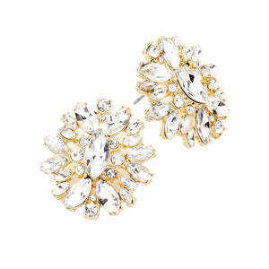 Gold Floral Round Marquise Stone Evening Stud Earrings, an artisanal-inspired multi shape of bezeled stones turns these dangling earrings into a chic emblem of your statement-making style, wear these intricate earrings to stand out and be trendy this season! Can go from the office to after-hours with ease, adds a sophisticated glow to any outfit.