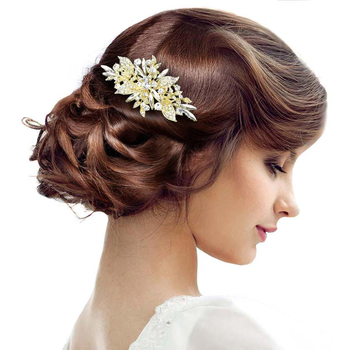 Gold Flower Stone Cluster Embellished Hair Comb, amps up your hairstyle with a glamorous look as you are with this flower stone cluster hair comb! Add spectacular sparkle into your hair that brightens your moments with joy. Perfect for adding just the right amount of shimmer & shine. It will add a touch of class, beauty, and style to your wedding, prom, and special events.