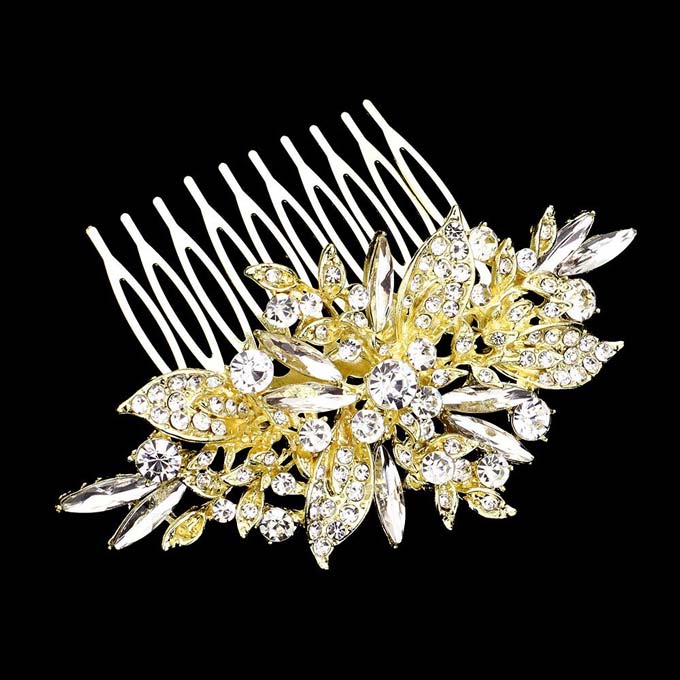 Gold Flower Stone Cluster Embellished Hair Comb, amps up your hairstyle with a glamorous look as you are with this flower stone cluster hair comb! Add spectacular sparkle into your hair that brightens your moments with joy. Perfect for adding just the right amount of shimmer & shine. It will add a touch of class, beauty, and style to your wedding, prom, and special events.