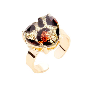 Glitter Leopard Pattern Heart Stone Adjustable Ring