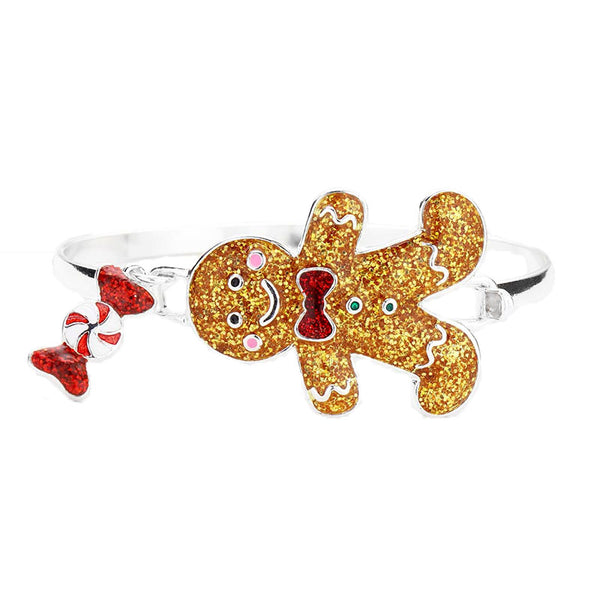 Gold Glittered Gingerbread Man Candy Hook Bracelet. These funny bracelets can light up any outfit, and make you feel absolutely flawless. Fabulous fashion and sleek style adds a pop of pretty color to your attire, coordinate with any ensemble from business casual to everyday wear. Perfect gift for your loved ones.