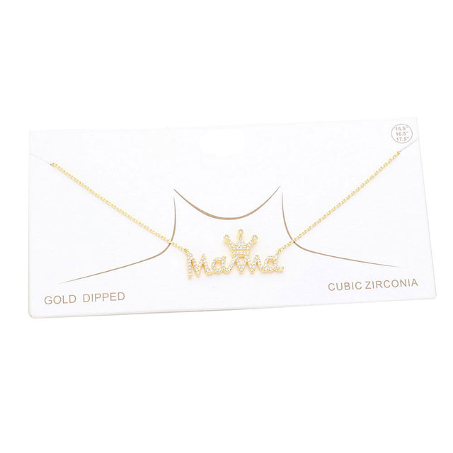 Gold Dipped CZ Crown MAMA Message Pendant Necklace, Make your Mom feel special with this gorgeous Dipped Crown Pendant Necklace gift! Her heart will swell with joy! This piece is versatile and goes with practically anything! This Crown MAMA Pendant Necklace is perfect Mother's Day gift for all the special women in your life, be it mother, wife, sister or daughter.