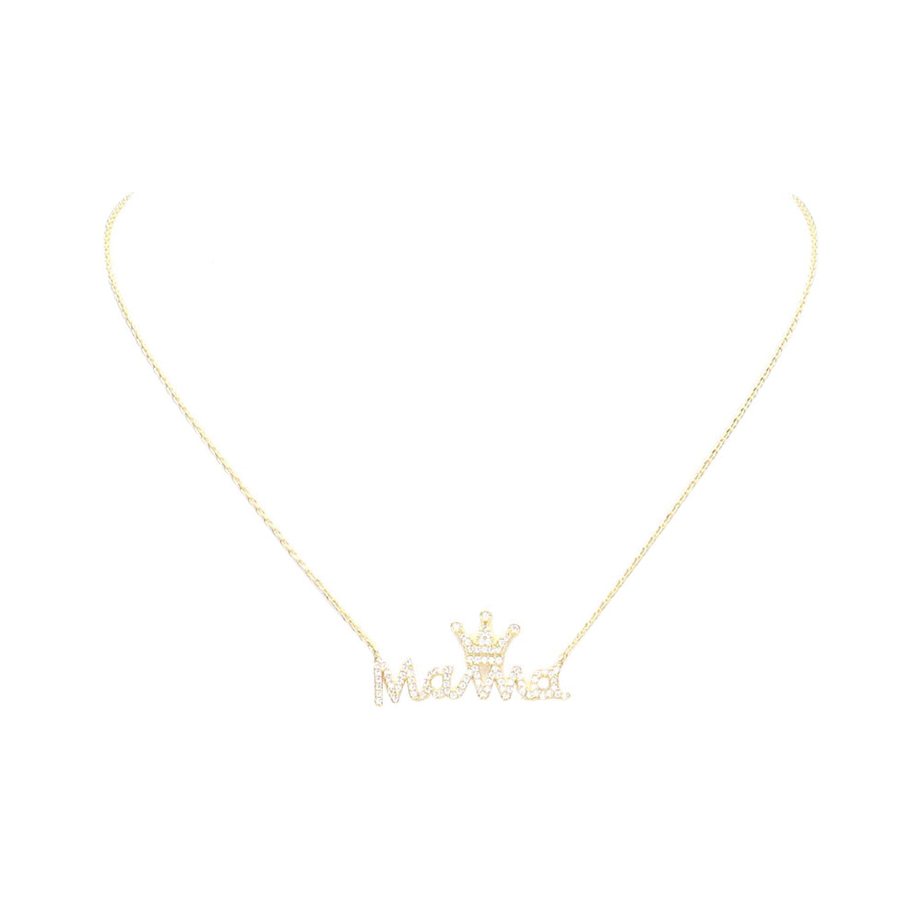 Gold Dipped CZ Crown MAMA Message Pendant Necklace, Make your Mom feel special with this gorgeous Dipped Crown Pendant Necklace gift! Her heart will swell with joy! This piece is versatile and goes with practically anything! This Crown MAMA Pendant Necklace is perfect Mother's Day gift for all the special women in your life, be it mother, wife, sister or daughter.