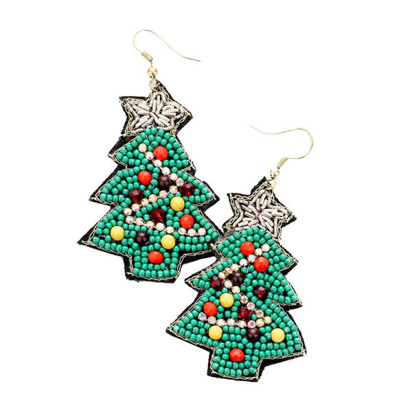 Gold Green Christmas Tree Seed Bead Dangle Earring. Beautifully crafted design adds a gorgeous glow to any outfit. Jewelry that fits your lifestyle! Perfect Birthday Gift, Anniversary Gift, Mother's Day Gift, Anniversary Gift, Graduation Gift, Prom Jewelry, Just Because Gift, Thank you Gift.