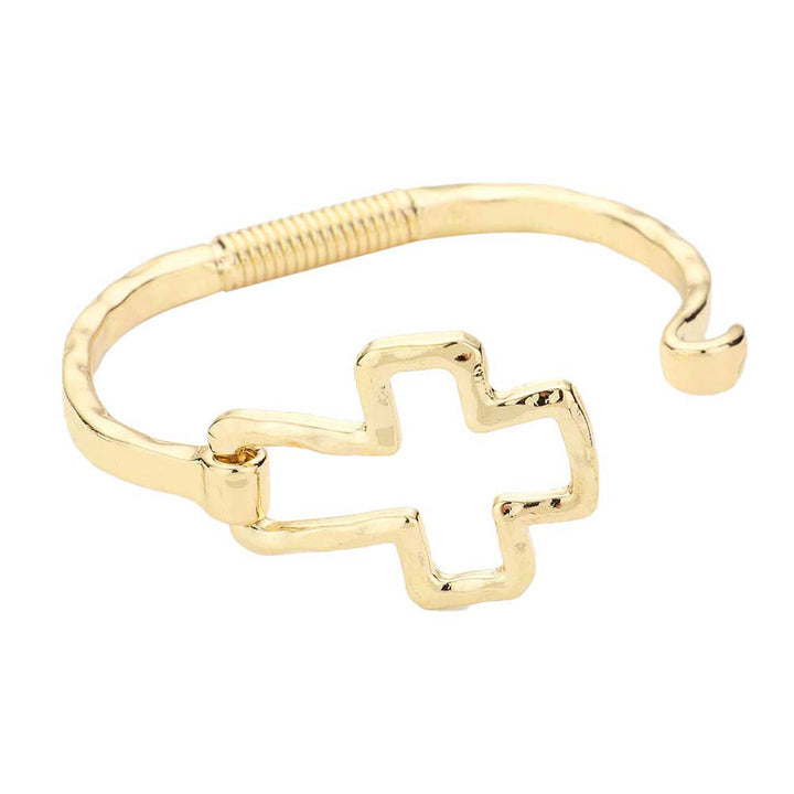 Gold  Hammered Open Metal Cross Hook Bracelet. Get ready with these necklace, put on a pop of shine to complete your ensemble. Perfect for adding just the right amount of shimmer and a touch of class to special events, Wedding and Evening. Awesome gift for birthday, Anniversary, Valentine’s Day or any special occasion.