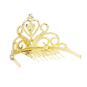 Gold Heart Crystal Rhinestone Princess Mini Tiara, this tiara features precious crystal rhinestone and an artistic design. Perfect for adding just the right amount of shimmer & shine, will add a touch of class, beauty and style to your special events. Suitable for Wedding, Engagement, Prom, Dinner Party, Birthday Party, Any Occasion You Want to Be More Charming.