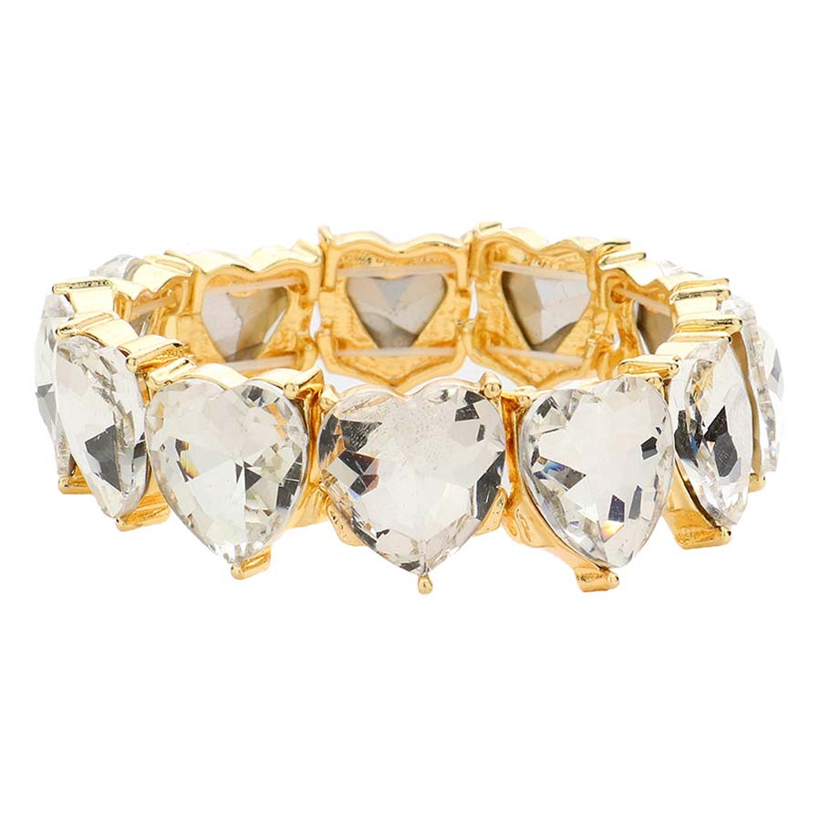 Gold Heart Stone Stretch Evening Bracelet, Get ready with this stone stretchable Bracelet and put on a pop of color to complete your ensemble. Perfect for adding just the right amount of shimmer & shine and a touch of class to special events. Wear with different outfits to add perfect luxe and class with incomparable beauty. Just what you need to update in your wardrobe. 