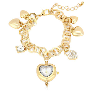 Gold Heart Watch Lock Charm Station Bracelet Watch, Get ready with these Stretch Bracelet, put on a pop of color to complete your ensemble. Perfect for adding just the right amount of shimmer & shine and a touch of class to special events. Perfect Birthday Gift, Anniversary Gift, Mother's Day Gift, Graduation Gift.
