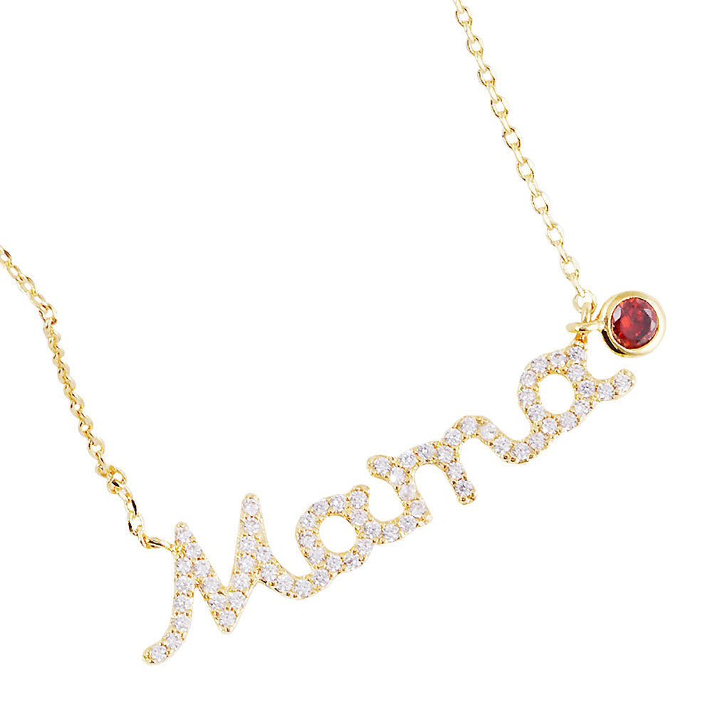 Gold January Birthstone MAMA Message Pendant Necklace, Elegant jewelry brightens up your brilliant life. No matter when, a mother is always there to accompany you and protect you. Make your mother feel special by giving this MAMA pendant necklace as a gift and expressing your love for your mother on Mother's Day, Birthday gift, Anniversary Gift, Thank you gift, Just Because Gift, Thank you gift.
