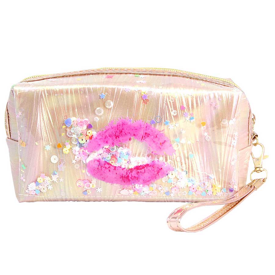 Gold Kiss Lips Shaker Glitter Pouch Bag. Show your trendy side with this awesome pouch bag. Have fun and look stylish. Versatile enough for carrying straight through the week, perfectly lightweight to carry around all day. Perfect Birthday Gift, Anniversary Gift, Mother's Day Gift, Graduation Gift, Valentine's Day Gift.