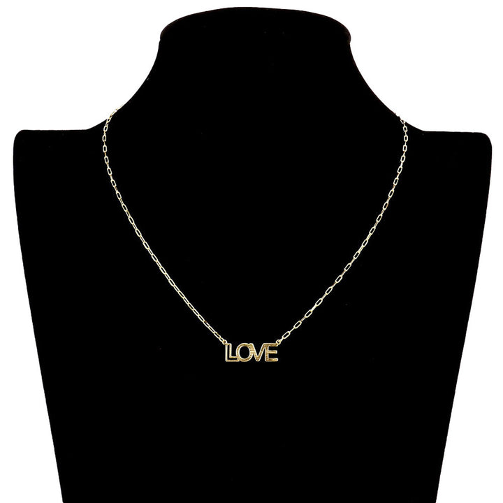 Gold LOVE Brass Metal Message Pendant Necklace, Get ready with these Message Pendant Necklace, put on a pop of color to complete your ensemble. Perfect for adding just the right amount of shimmer & shine and a touch of class to special events. Perfect Birthday Gift, Anniversary Gift, Mother's Day Gift, Graduation Gift.