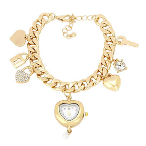 Gold Lock Heart Watch Key Charm Station Bracelet Watch, get ready with these Station bracelets to show your trendy choice and make you look awesome on special occasions. Put on a pop of color to complete your ensemble with a gorgeous look. Perfect for adding just the right amount of shimmer & shine and a touch of class to special events. Perfect Birthday Gift, Anniversary Gift, Mother's Day Gift, Graduation Gift.