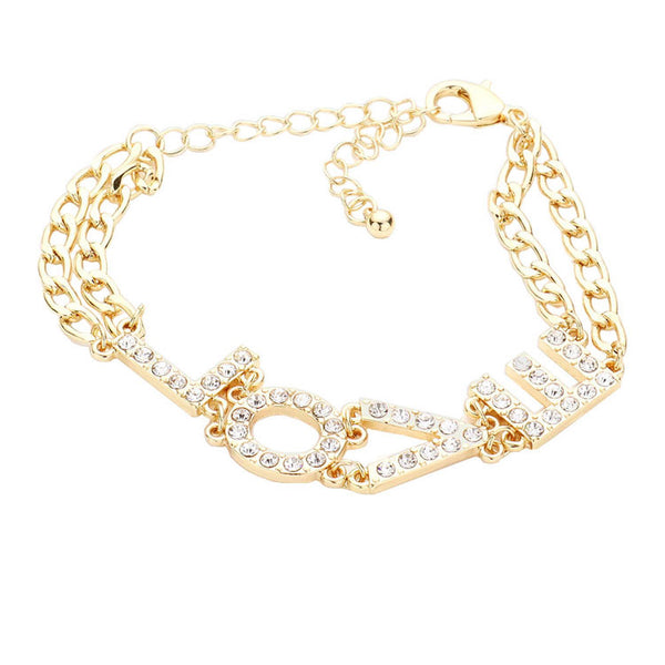 Gold Love Rhinestone Embellished Message Bracelet, Get ready with these Bracelet, put on a pop of color to complete your ensemble. Perfect for adding just the right amount of shimmer & shine and a touch of class to special events. Perfect Birthday Gift, Valentine's Gift, Anniversary Gift, Mother's Day Gift, Graduation Gift.