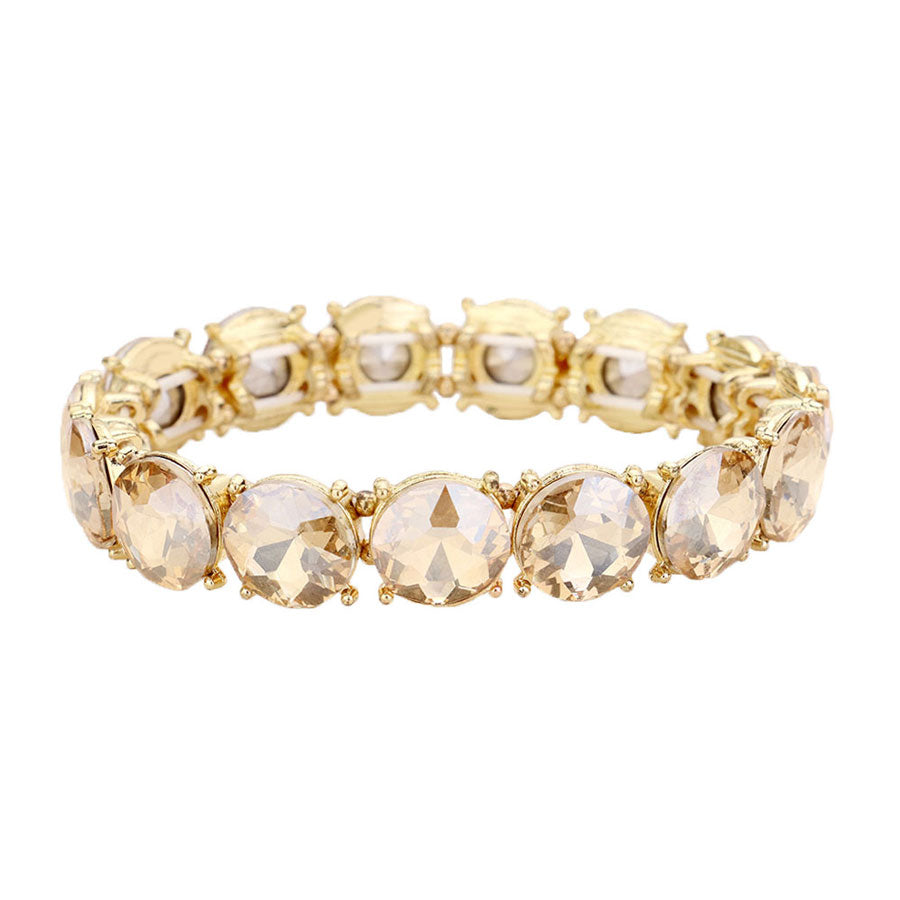 Gold Light Col Topaz Crystal Round Stretch Evening Bracelet, Beautifully crafted design adds a gorgeous glow to any outfit. Jewelry that fits your lifestyle! Perfect Birthday Gift, Anniversary Gift, Mother's Day Gift, Anniversary Gift, Graduation Gift, Prom Jewelry, Just Because Gift, Thank you Gift.