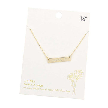 Gold Mama Message Metal Rectangle Pendant Necklace. These Metal Necklaces are easy to put on, take off and so comfortable for daily wear. Best loving gift to express your love to your mother on Mother's Day. Shows the love between mother and child is forever. This Mom Necklaces is the ideal Mother's Day present for all the unique ladies in your life, as well as those who have been inspired by sports moms.
