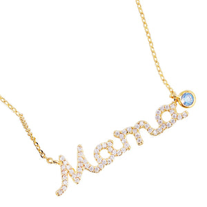 Gold March Birthstone MAMA Message Pendant Necklace, Elegant jewelry brightens up your brilliant life. No matter when, a mother is always there to accompany you and protect you. Make your mother feel special by giving this MAMA pendant necklace as a gift and expressing your love for your mother on Mother's Day, Birthday gift, Anniversary Gift, Thank you gift, Just Because Gift, Thank you gift.