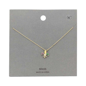 Gold Mardi Gras Brass Metal Enamel Fleur de Lis Pendant Necklace, Beautifully crafted design adds a gorgeous glow to any outfit. Wear this Fleur de Lis Pendant necklace with any outfit to make you stand out from the crowd. The perfect style on Mardi Gras. Jewelry that fits your lifestyle in a beautiful way. 