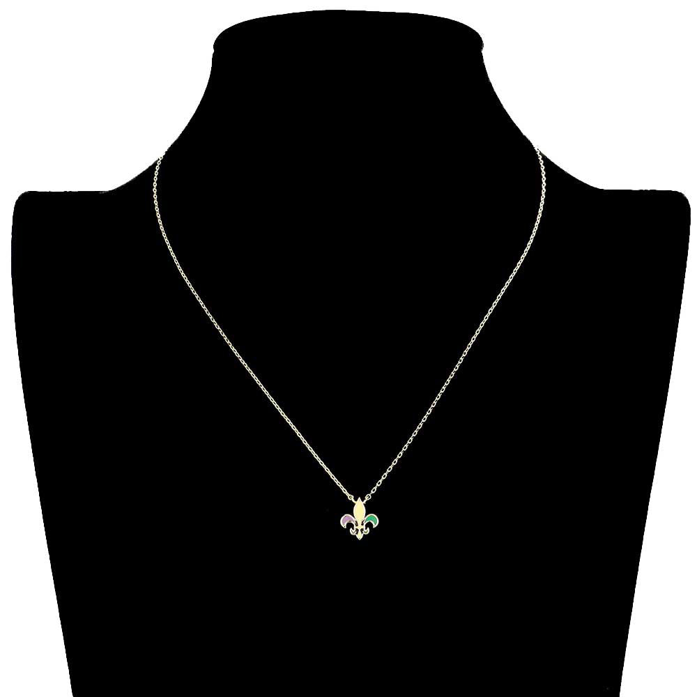 Gold Mardi Gras Brass Metal Enamel Fleur de Lis Pendant Necklace, Beautifully crafted design adds a gorgeous glow to any outfit. Wear this Fleur de Lis Pendant necklace with any outfit to make you stand out from the crowd. The perfect style on Mardi Gras. Jewelry that fits your lifestyle in a beautiful way. 