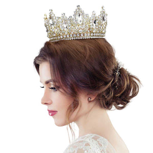 Gold Marquise Accented Pageant Stone Crown Tiara, this tiara features precious stones and an artistic design. Makes You More Eye-catching in the Crowd. Perfect for adding just the right amount of shimmer & shine, will add a touch of class, beauty and style to your wedding. Suitable for Wedding, Engagement, Prom, Dinner Party, Birthday Party, Any Occasion You Want to Be More Charming.