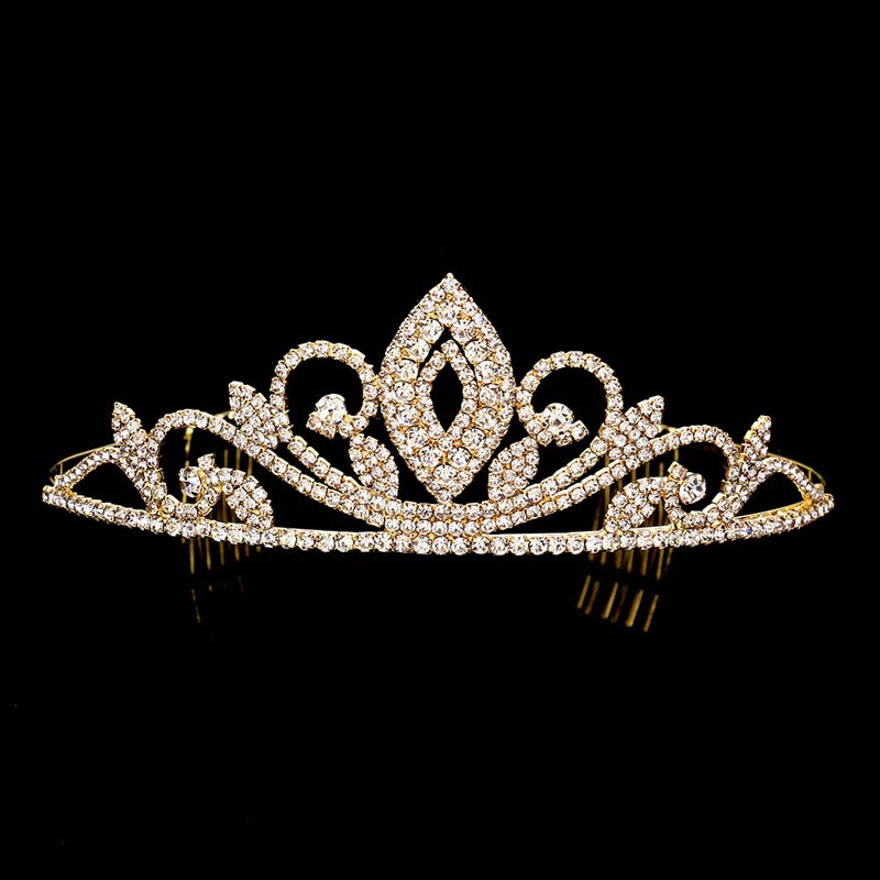 Gold Marquise Accented Rhinestone Princess Tiara. Perfect for adding just the right amount of shimmer & shine, will add a touch of class, beauty and style to your wedding, prom, special events, embellished glass to keep your hair sparkling all day & all night long. Perfect Birthday Gift, Anniversary Gift, Mother's Day Gift, Graduation Gift.