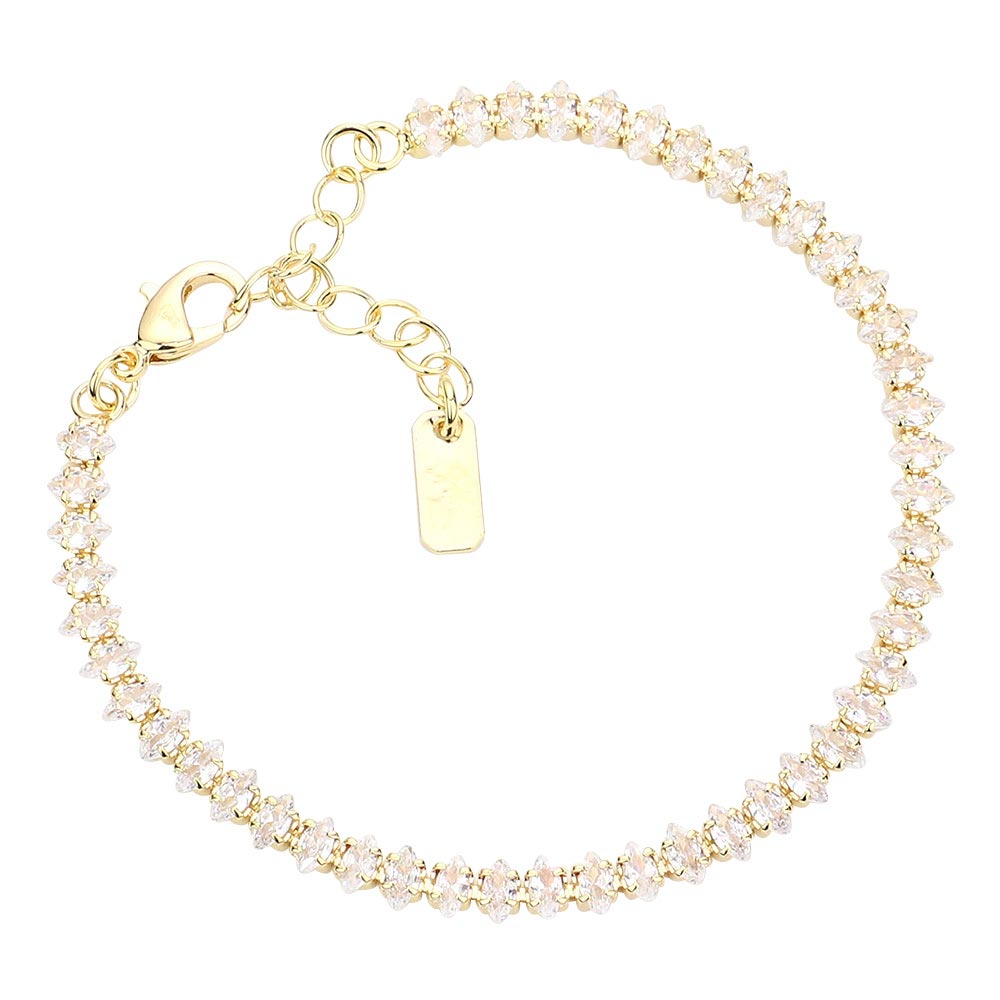 Gold Marquise Crystal Rhinestone Evening Bracelet, this rhinestone bracelet adds an extra glow to your outfit to make you more beautiful. Pair these with a tee and jeans and you are perfectly good to go. The jewelry that fits your lifestyle with the fashionable and trendy look! It will be your new favorite go-to accessory to stand out in any place. A perfect jewelry gift to expand a woman's fashion wardrobe with a classic, timeless style.