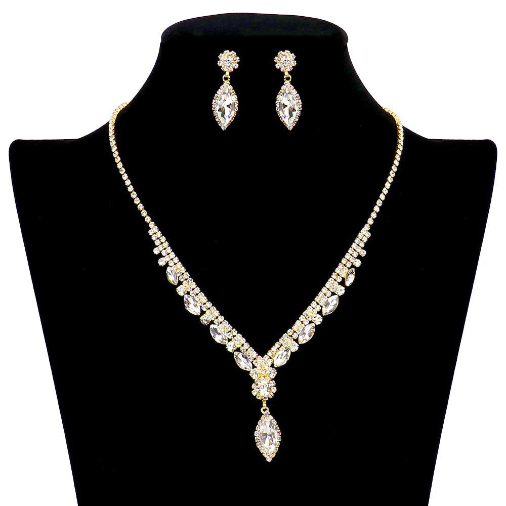 Black Marquise Stone Accented Rhinestone Necklace. Get ready with these Rhinestone Necklace, put on a pop of color to complete your ensemble. Perfect for adding just the right amount of shimmer & shine and a touch of class to special events. Perfect Birthday Gift, Anniversary Gift, Mother's Day Gift, Graduation Gift, Valentine’s Day gift or any special occasion.