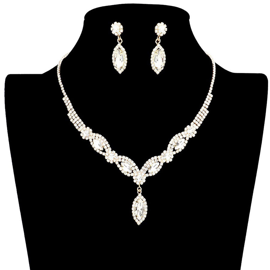 Gold Marquise Stone Accented Rhinestone Necklace, These gorgeous stone-accented jewelry sets will show your perfect beauty & class on any special occasion. The elegance of these stones goes unmatched. Great for wearing at a party! Perfect for adding just the right amount of glamour and sophistication to important occasions. These classy marquise rhinestone jewelry sets are perfect for parties, weddings, and evenings. Awesome gift for birthdays, anniversaries, Valentine’s Day, or any special occasion.
