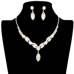 Gold Marquise Stone Accented Rhinestone Necklace, These gorgeous stone-accented jewelry sets will show your perfect beauty & class on any special occasion. The elegance of these stones goes unmatched. Great for wearing at a party! Perfect for adding just the right amount of glamour and sophistication to important occasions. These classy marquise rhinestone jewelry sets are perfect for parties, weddings, and evenings. Awesome gift for birthdays, anniversaries, Valentine’s Day, or any special occasion.