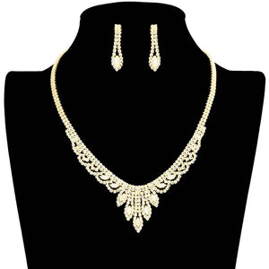 Gold Marquise Stone Accented Rhinestone Necklace, These gorgeous marquise stone-accented jewelry sets will show your perfect beauty & class on any special occasion. The elegance of these stones goes unmatched. Great for wearing at a party! Perfect for adding just the right amount of glamour and sophistication to important occasions. These classy marquise rhinestone jewelry sets are perfect for parties, weddings, and evenings.
