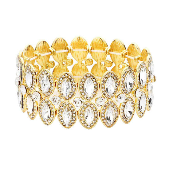 Gold Marquise Stone Accented Stretch Evening Bracelet. Get ready with these Stretch evening Bracelet, put on a pop of color to complete your ensemble. Perfect for adding just the right amount of shimmer & shine and a touch of class to special events. Perfect Birthday Gift, Anniversary Gift, Mother's Day Gift, Graduation Gift.