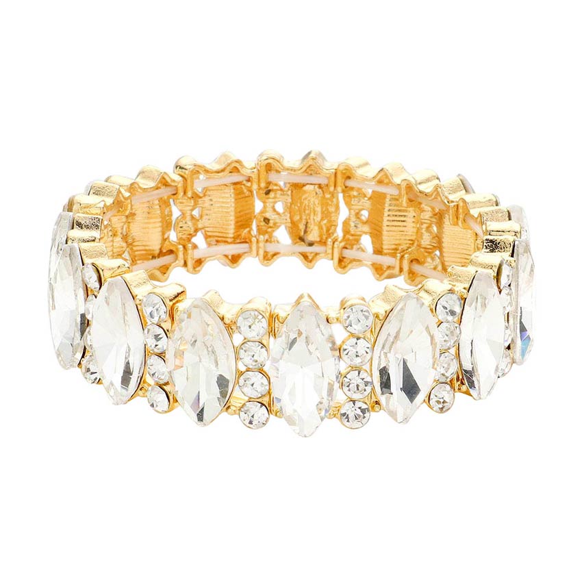 Gold Trendy Marquise Stone Accented Stretch Evening Bracelet, Get ready with this stone-accented stretchable Bracelet and put on a pop of color to complete your ensemble. Perfect for adding just the right amount of shimmer & shine and a touch of class to special events. Wear with different outfits to add perfect luxe and class with incomparable beauty. Just what you need to update in your wardrobe. 